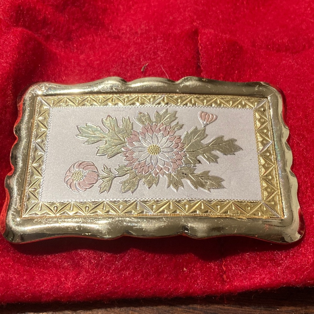 Gold Floral Enamel Belt Buckle- Vintage